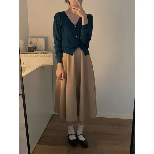 Gentle Wool Knitwear Women's Soft Waxy Cardigan Long Sleeve Green - Shop at LoveMi