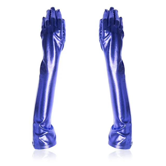 Stage Performance Nightclub Ladies PU Leather Gloves Blue - Shop at LoveMi