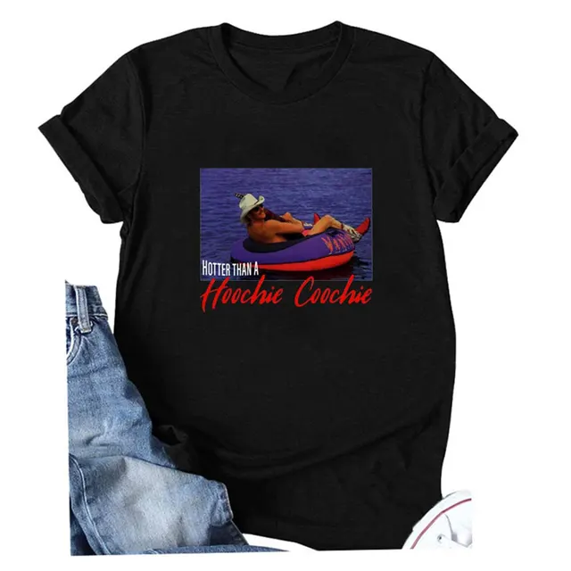 Hotter Than A Hoochie Coochie Crew Neck Casual Loose Printed Short Sleeve T shirt For Women Black Color Picture - Shop at LoveMi