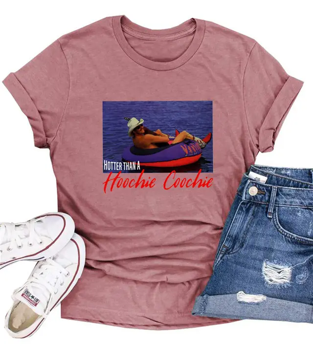 Hotter Than A Hoochie Coochie Crew Neck Casual Loose Printed Short Sleeve T shirt For Women Rose Gold Color Picture - Shop at LoveMi