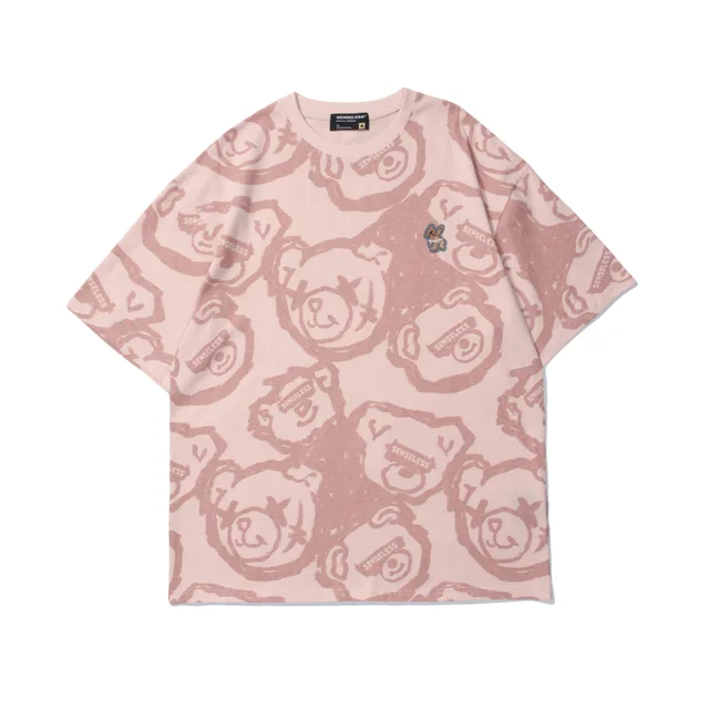 Japanese Summer Trend Full Print Bear Print T shirt Pink - Shop at LoveMi