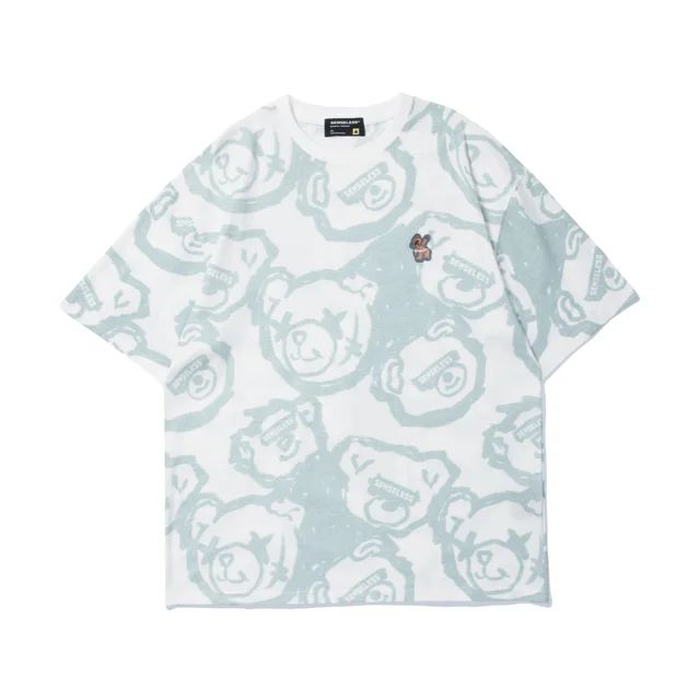 Japanese Summer Trend Full Print Bear Print T shirt White - Shop at LoveMi