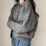 Half Zip Pullover Solid Colour Casual Sweater - Grey