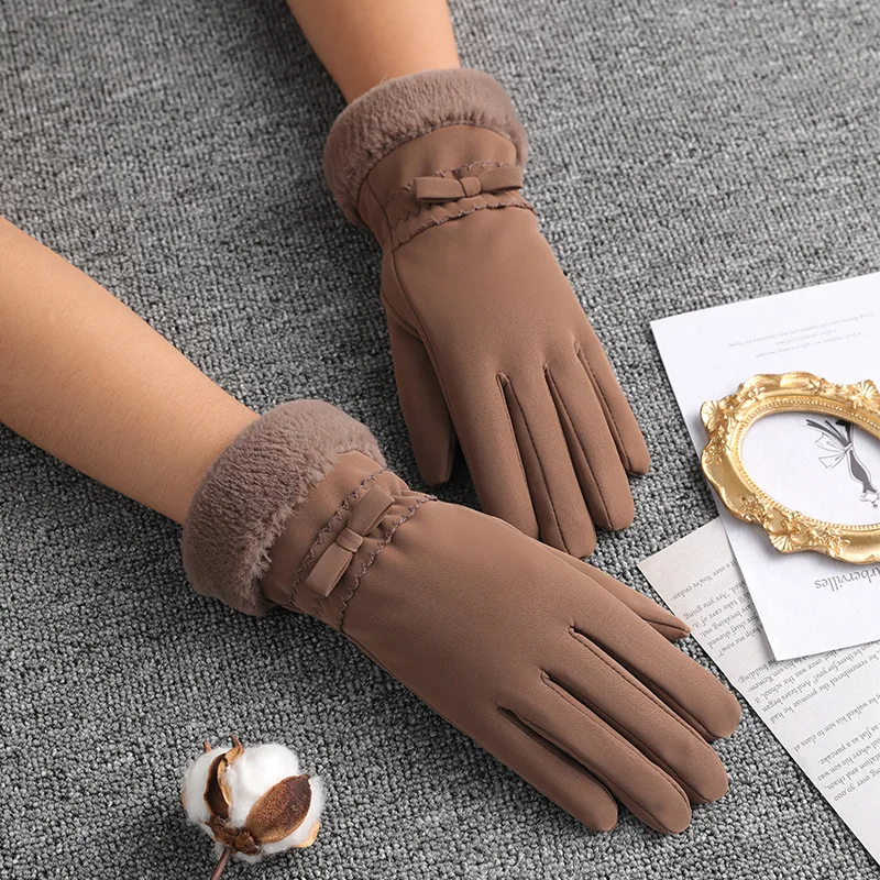 Plush Thick Windproof Touch Screen Driving Gloves - B115 Khaki