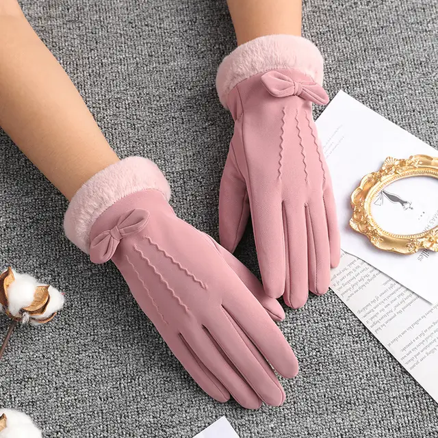 Plush Thick Windproof Touch Screen Driving Gloves B116 Light Pink - Shop at LoveMi