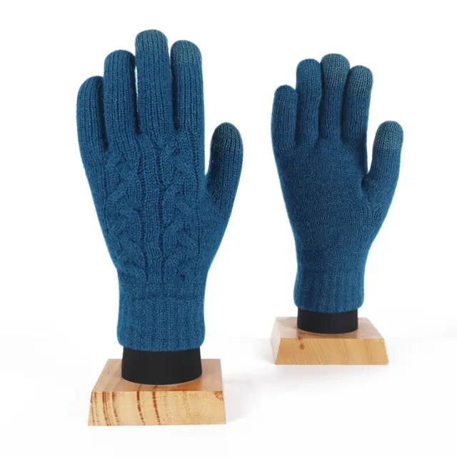 Winter Women's Double Layer Warm Touch Screen Knitted Gloves Blue - Shop at LoveMi