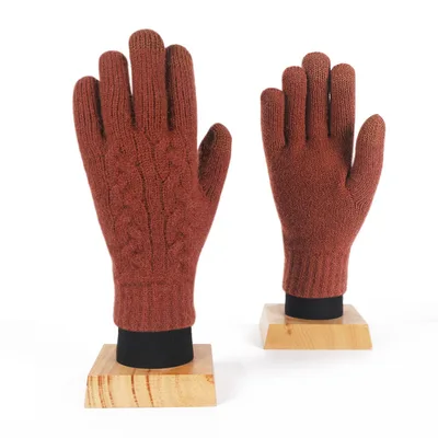 Winter Women's Double Layer Warm Touch Screen Knitted Gloves Caramel - Shop at LoveMi