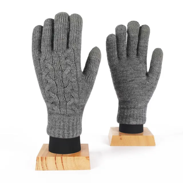 Winter Women's Double Layer Warm Touch Screen Knitted Gloves Dark Grey - Shop at LoveMi