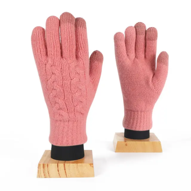 Winter Women's Double Layer Warm Touch Screen Knitted Gloves Pink - Shop at LoveMi