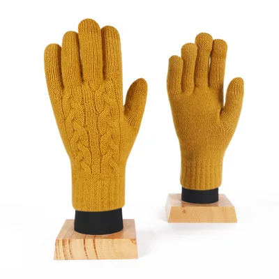 Winter Women's Double Layer Warm Touch Screen Knitted Gloves Yellow - Shop at LoveMi