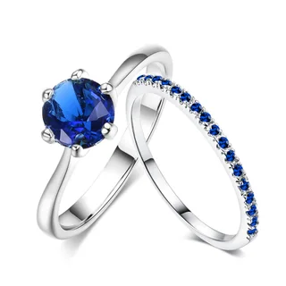 Zircon Micro Set Gold Plated Six Claw Ring - Platinum Blue Stone