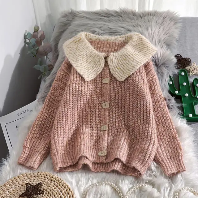 Sweet Loose Lazy Wind Student Knitwear Jacket Thickened Pink - Shop at LoveMi