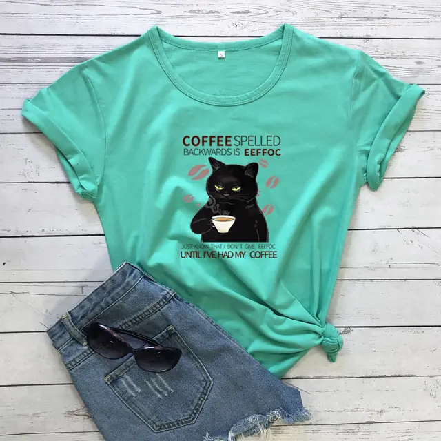 Women's Fashion Casual Printing Cat Pattern T shirt Blue And Green T Color - Shop at LoveMi