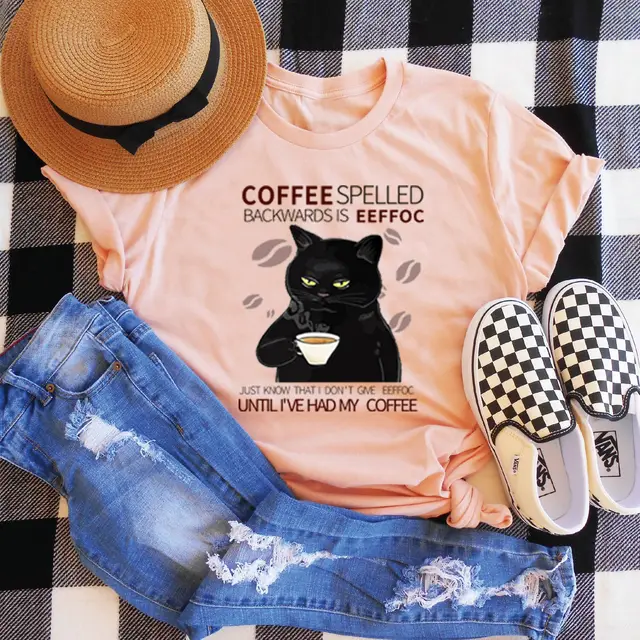 Women's Fashion Casual Printing Cat Pattern T shirt Peach T Color - Shop at LoveMi