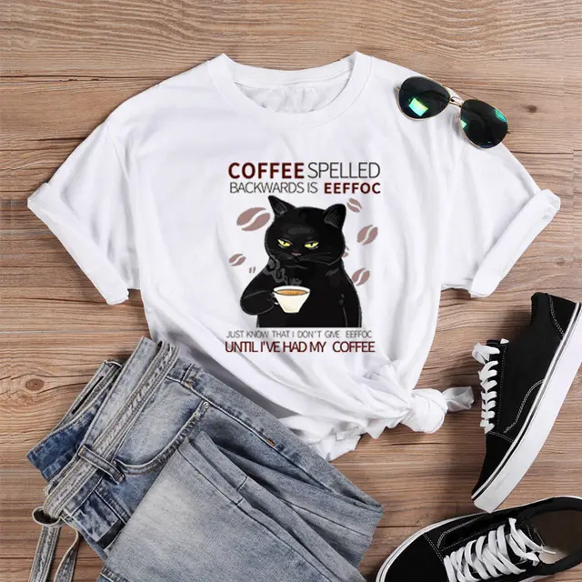 Women's Fashion Casual Printing Cat Pattern T shirt White - Shop at LoveMi