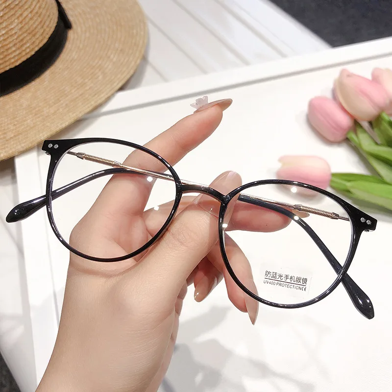 Retro Elliptical Spring Leg Optical Lens Frame - Light Black Box