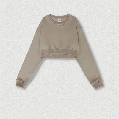 Women's Retro Cropped Navel Short Sweatshirt Sand Color - Shop at LoveMi