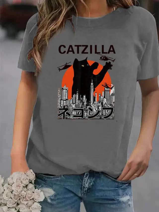 European And American Loose Printed Round Neck Short Sleeve Women's T shirt Gray T200910 49 - Shop at LoveMi