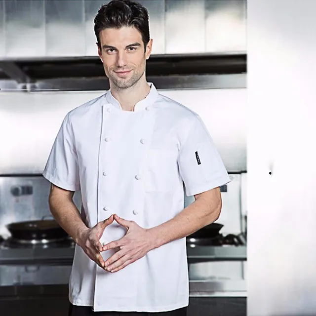 White Chef's Dress With Double Arrangement Buttons White Button Short Sleeve - Shop at LoveMi
