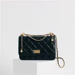 Sheepskin Small Fragrant Style Shoulder Crossbody Bag - Black