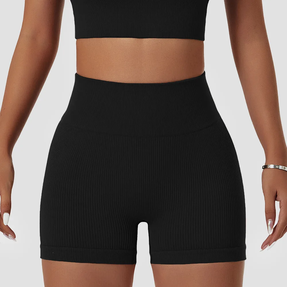 Seamless High Elastic Three point Running Pants Peach Hip Lifting High Waist Fitness Shorts Black - Shop at LoveMi