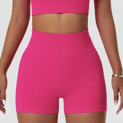 Seamless High Elastic Three point Running Pants Peach Hip Lifting High Waist Fitness Shorts Rose Red - Shop at LoveMi