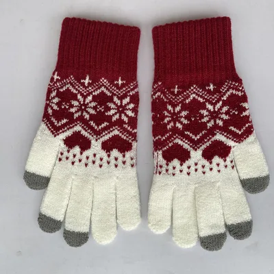 Knitted Christmas Snowflake Love Touch Screen Gloves Date Red - Shop at LoveMi