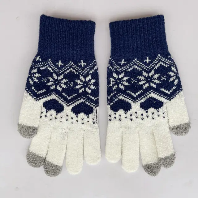 Knitted Christmas Snowflake Love Touch Screen Gloves Navy Blue - Shop at LoveMi