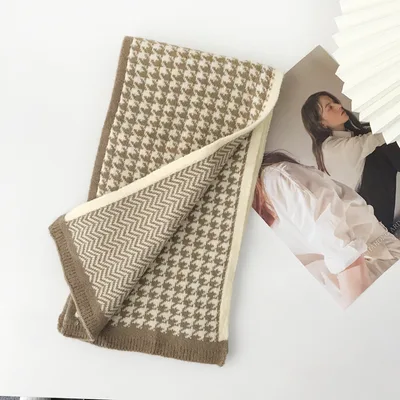 Women's Double sided Houndstooth Herringbone Scarf Beige - Shop at LoveMi