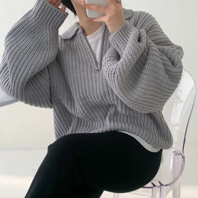 Thickened Warm Lantern Cuff Head Sweater Grey - Shop at LoveMi