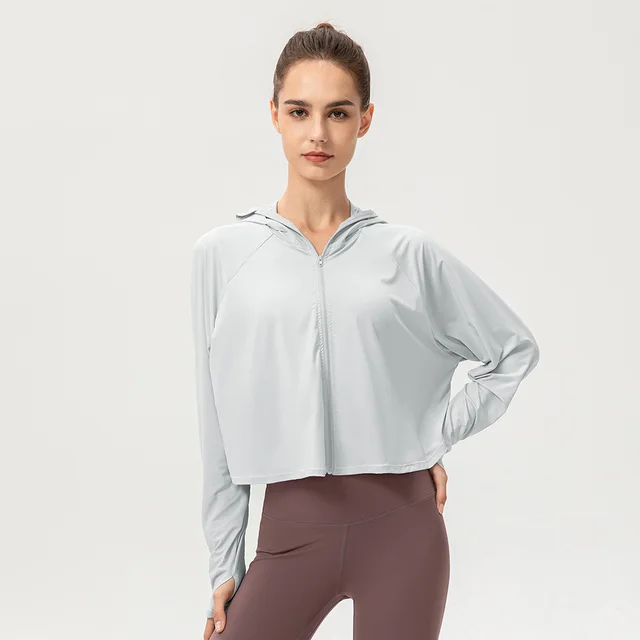 Outdoor Sports UV Protection Long Sleeve Quick Dry Breathable Cycling And Running Jacket Light Grey - Shop at LoveMi