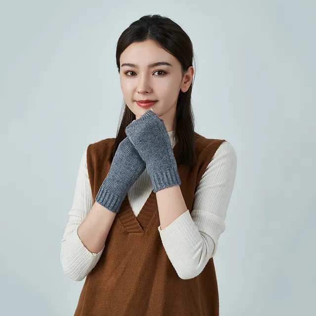 Wool Thread Warm Half Finger Gloves Light Grey - Shop at LoveMi