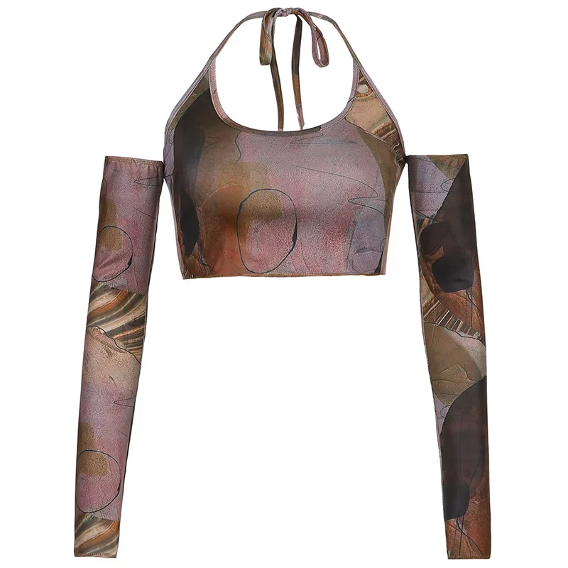 Women's Fashion Abstract Print Camisole Top - Brown