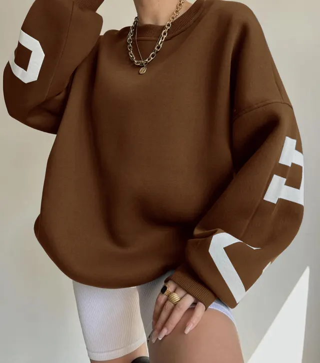 Women's Casual Fashion Print Thickened Versatile Top Caramel Colour - Shop at LoveMi