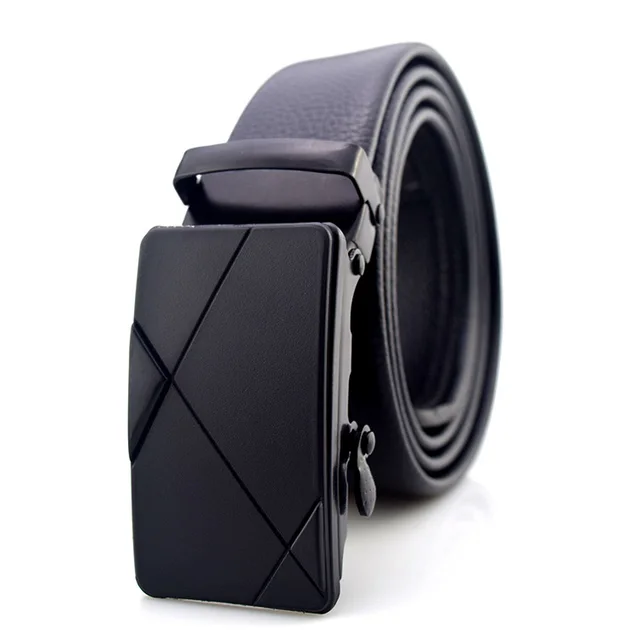 Men's Casual PU Leather Automatic Belt Classic Black Double Triangle - Shop at LoveMi