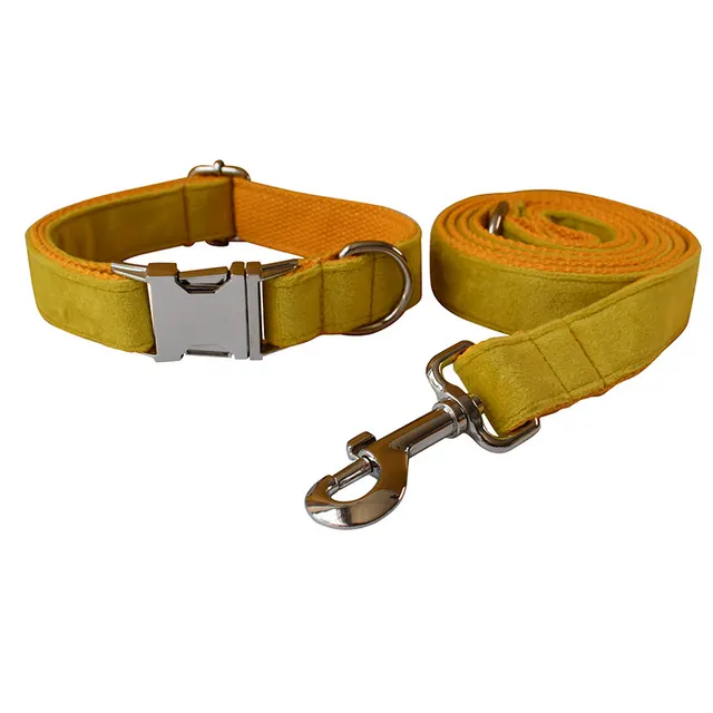 Yellow Fleece Pet Dog Collar Adjustable For Medium To Large Dogs Dog Collar Dog Leash Set - Shop at LoveMi