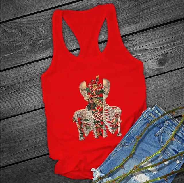 Skull Flower Sleeveless Top Red - Shop at LoveMi