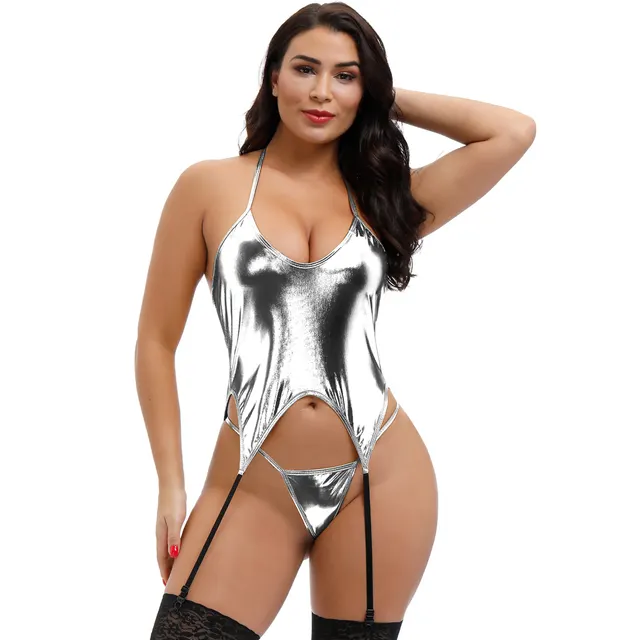 D4 Belly Garter Ties Neck Only Top Silver - Shop at LoveMi