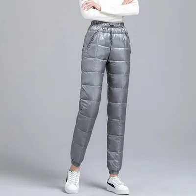 Down Cotton Women's Outwear Fashion Casual High Waist Slim Pants Grey - Shop at LoveMi