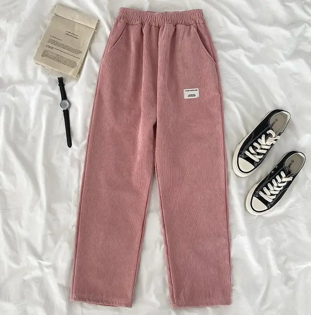 Schoolgirls' Loose All Match Corduroy Pants Pink - Shop at LoveMi