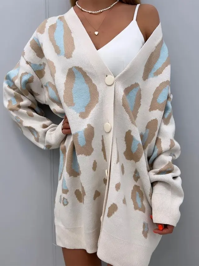 European And American Jacquard Long Autumn And Winter Knitted Sweater Coat White - Shop at LoveMi