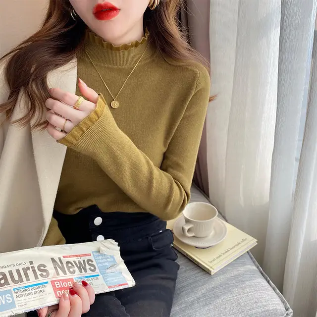Half Turtleneck Inner Bottoming Shirt Women's Long Sleeve Design Sweater Pickle Green - Shop at LoveMi