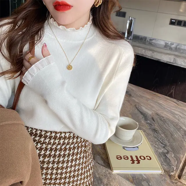 Half Turtleneck Inner Bottoming Shirt Women's Long Sleeve Design Sweater White - Shop at LoveMi