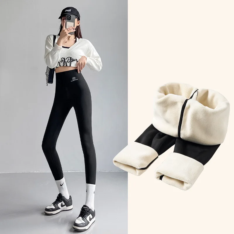 Women's Fashion Personality Fleece Shark Leggings Black Lambskin - Shop at LoveMi