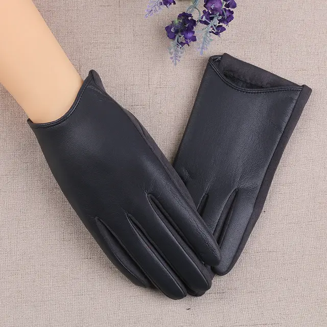 PU Leather Gloves Women's Winter Fleece Thick Touch Screen Dark Grey - Shop at LoveMi