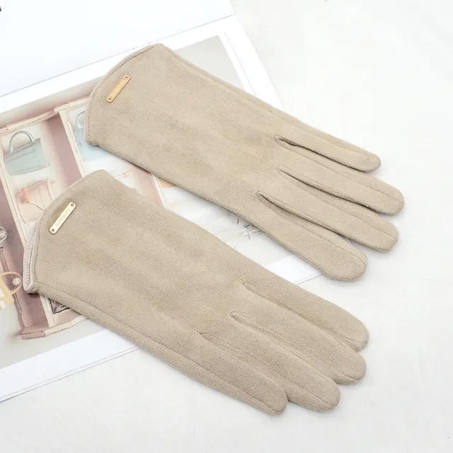 Women's Fleece Suede Gloves Warm And Cold Protection Beige - Shop at LoveMi