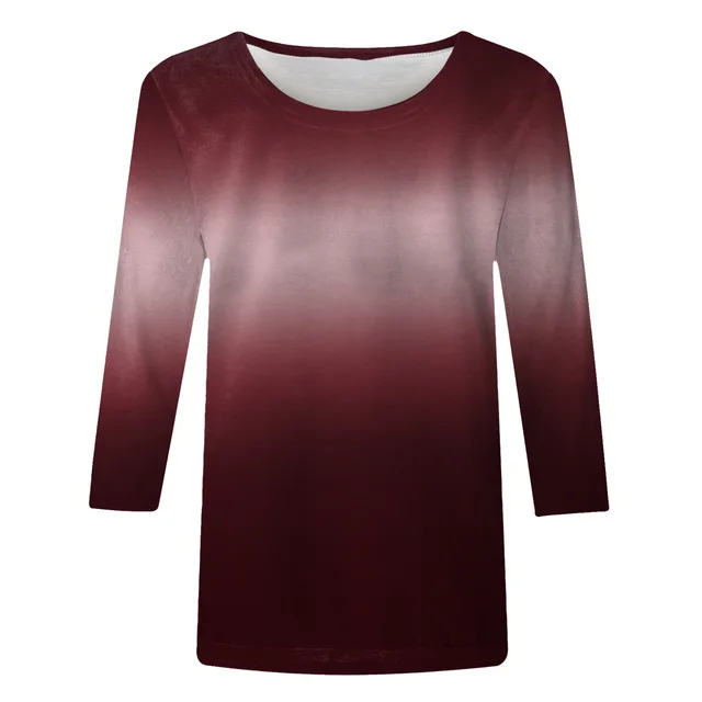 Women's Printed Crew Neck Top Burgundy - Shop at LoveMi