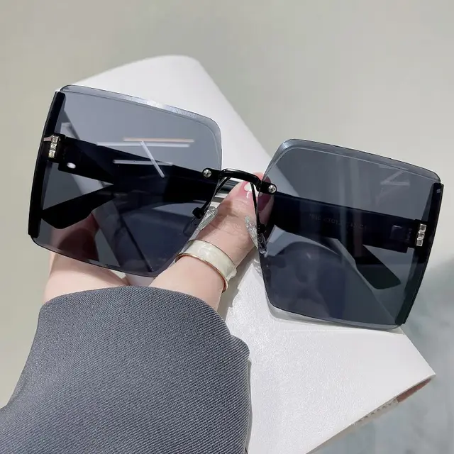 Square Rimless Cut Edge Fashion Sunglasses Black - Shop at LoveMi