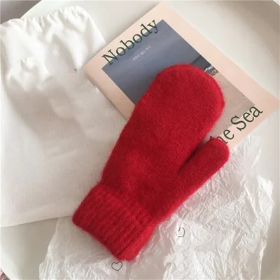 Rabbit Fur Plus Velvet Padded Warm Gloves For Cold proof Riding Red - Shop at LoveMi