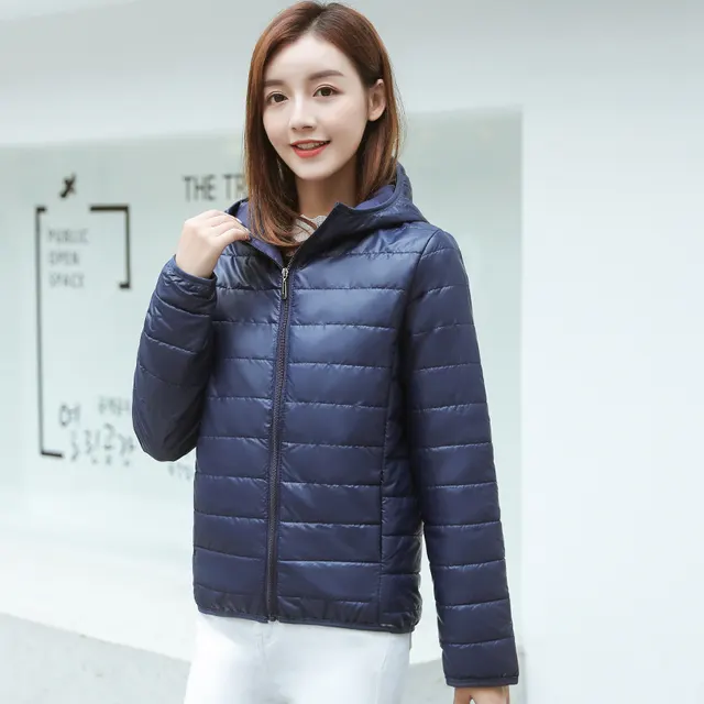 Slim fit Preppy Style Hooded Lightweight Cotton padded Jacket Winter Navy Blue - Shop at LoveMi